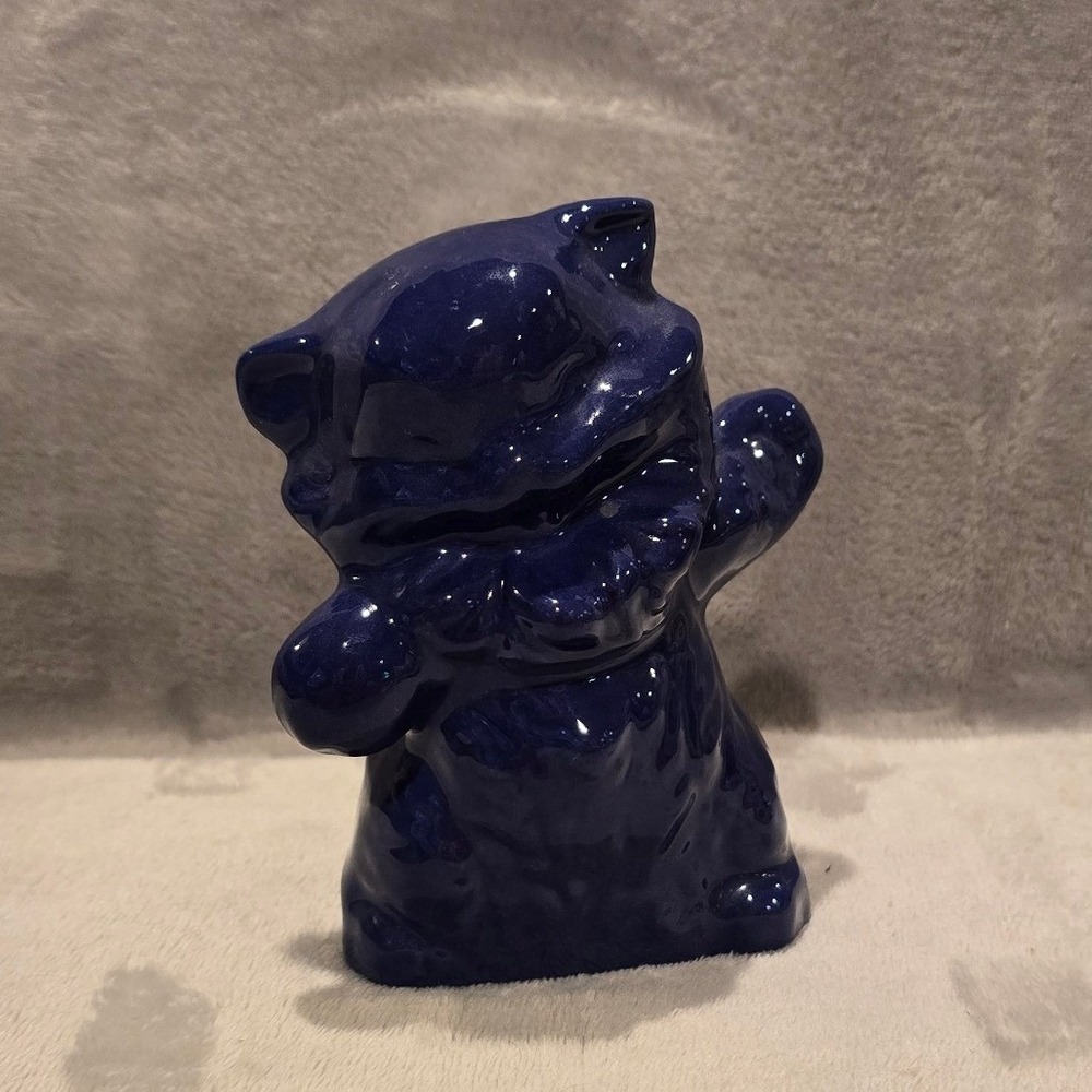 Vintage Cobalt Blue Ceramic Cat Figurine Glossy Decor 4.75"